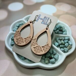 Hand Tooled Leather Earrings with Sterling Silver Leaverbacks